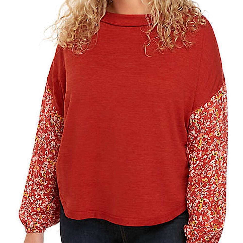 Wonderly-Printed Sleeve Soft light weight Knit Top Sz-3X
